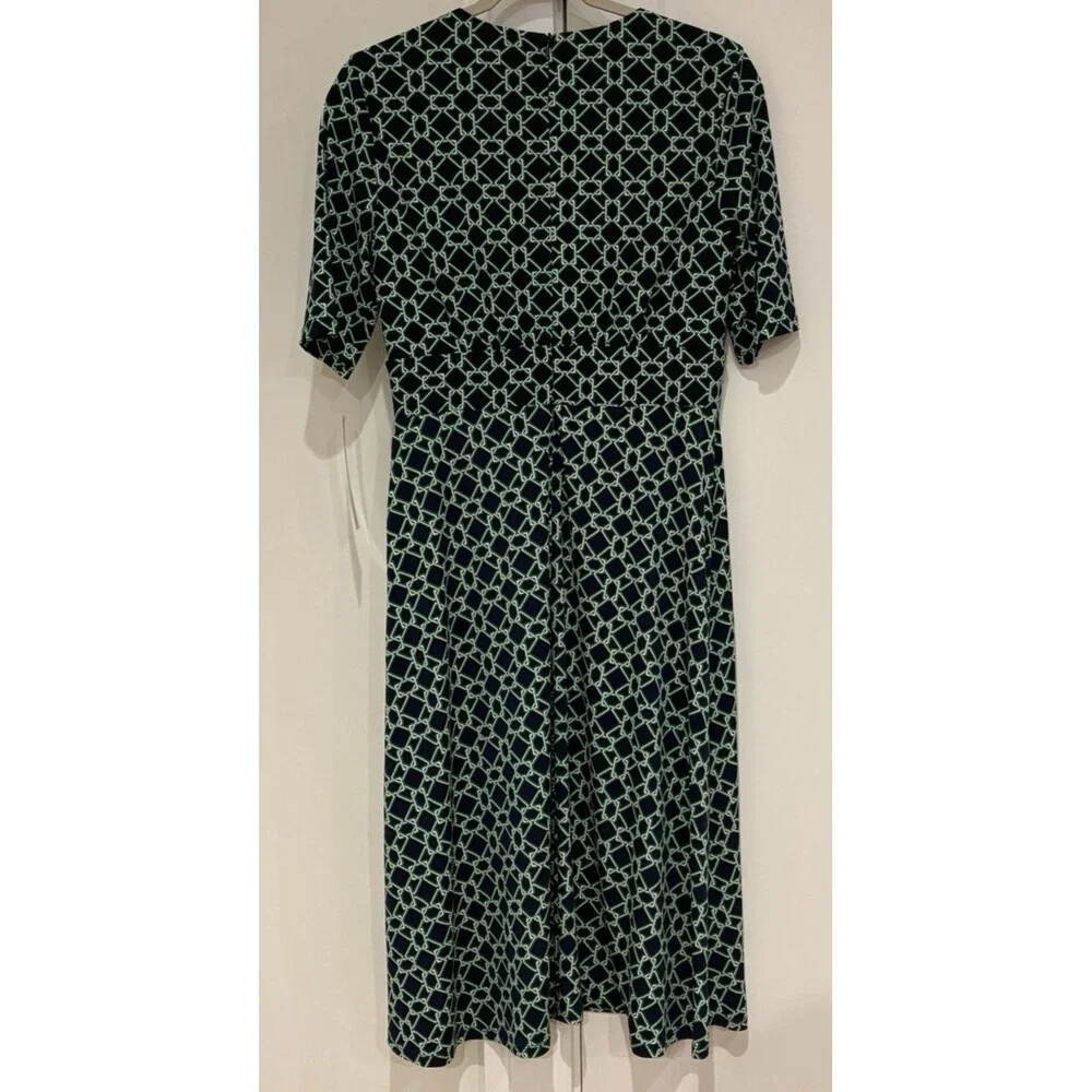 London Times Dress Women's Size 6P Petites Navy Blue Green Printed A-Line NWT - Picture 2 of 12